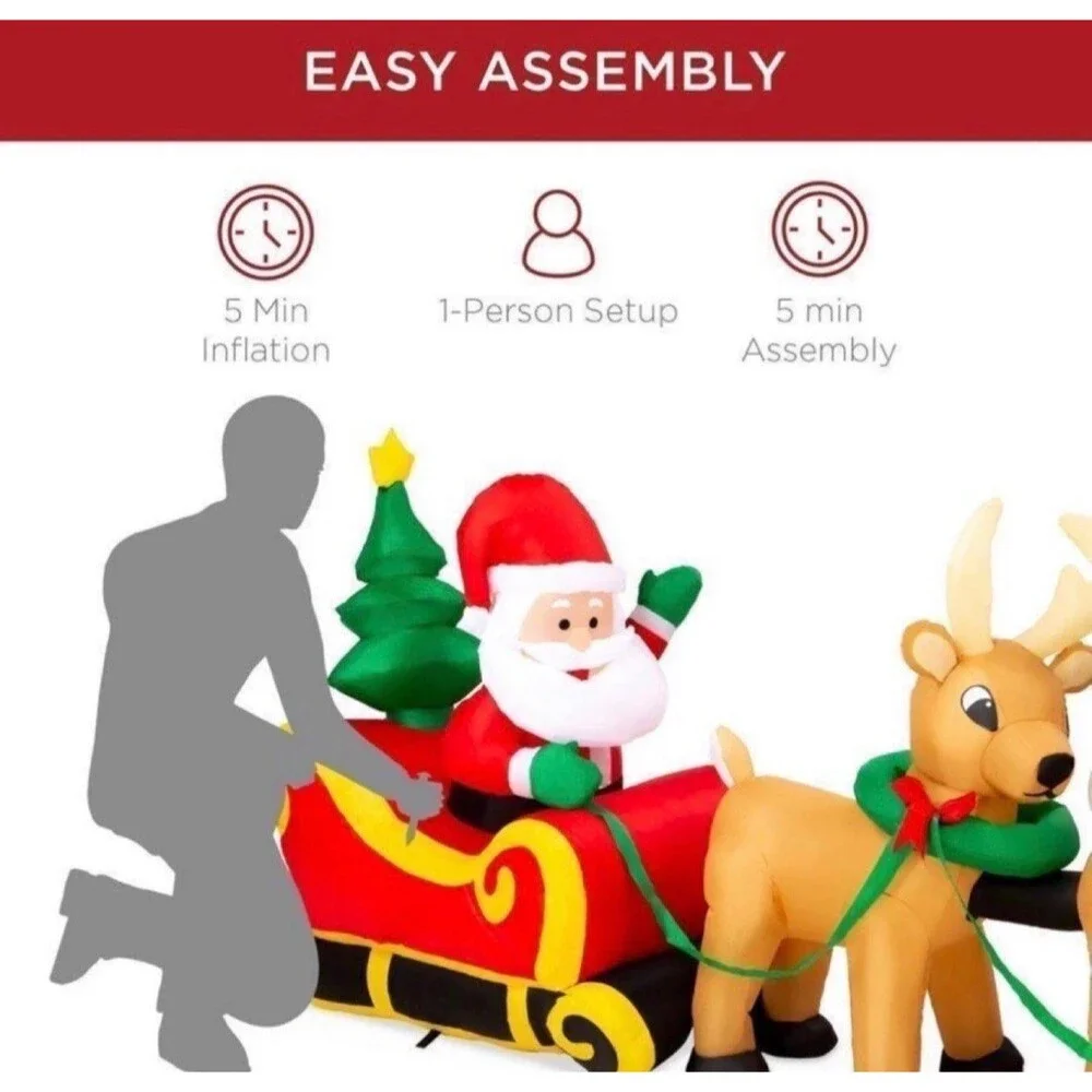 8.5ft Holiday Santa & Reindeer Airblown Inflatable